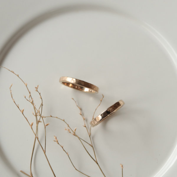 Hammered champagne gold wedding band