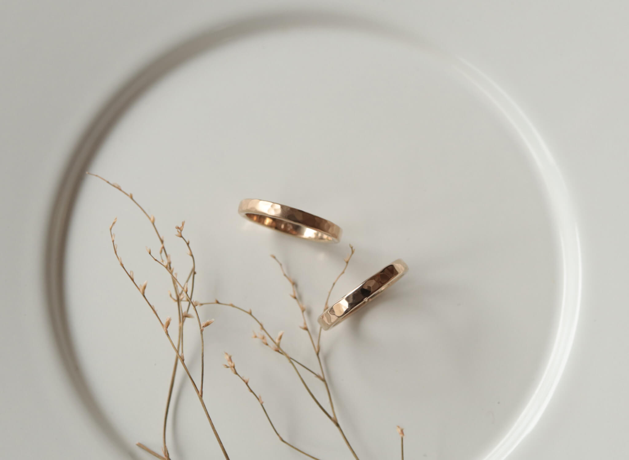 Hammered champagne gold wedding band