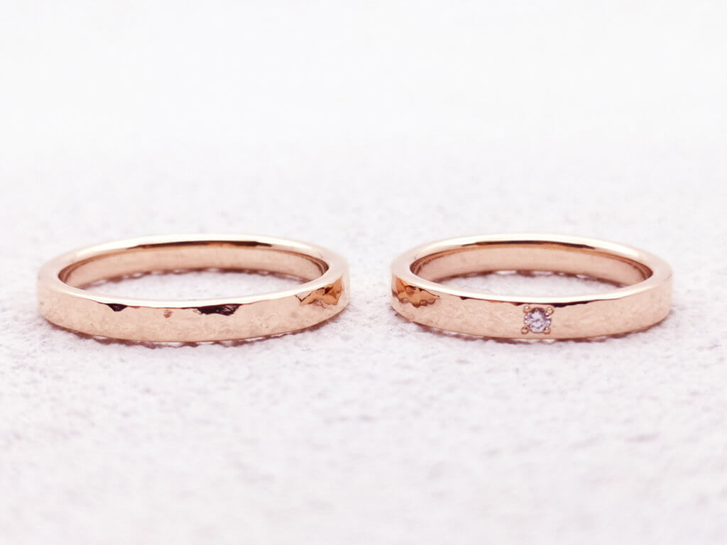 ピンクゴールドにピンクダイヤモンドが輝く手作り結婚指輪 | 手作り