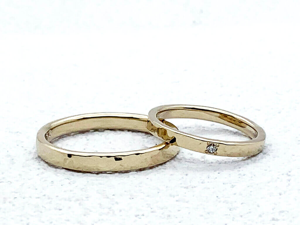 Champagne gold + diamond hammered handmade wedding band