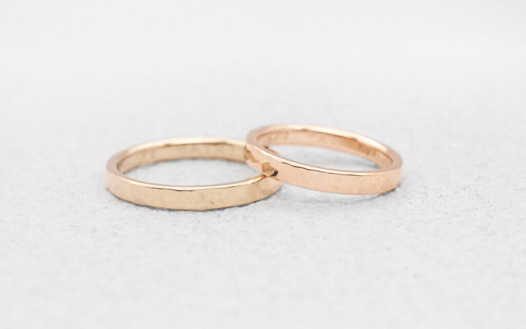 Champagne gold and pink gold hammered wedding band