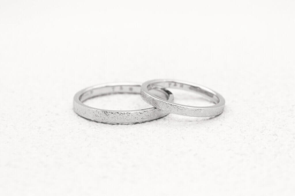 Snowflake wedding band in platinum with snow-like surface finish