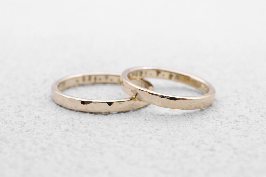 Champagne Gold Engagement Ring with Hammered Texture