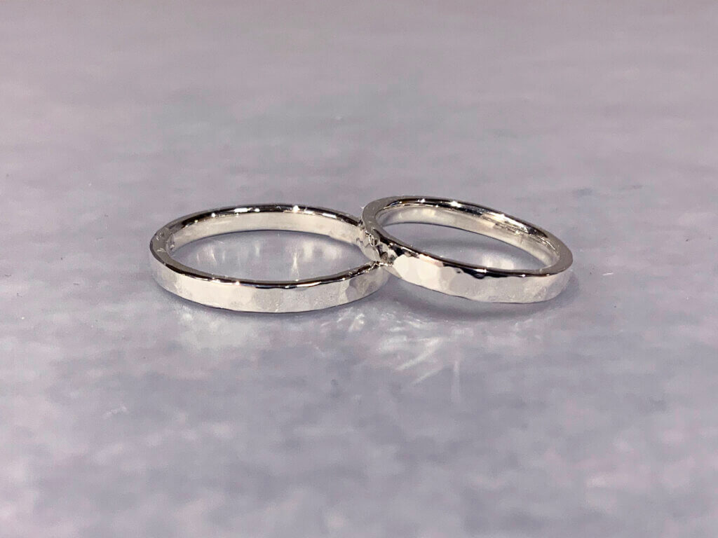Matching hammered silver pair rings