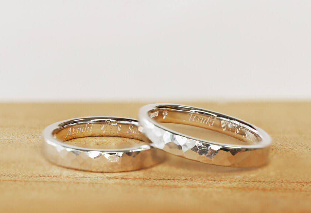 手書きイラストの入った手作りプラチナ結婚指輪