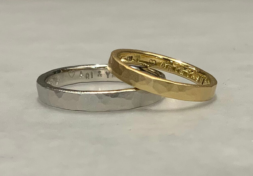 Handmade hammered and blasted wedding band