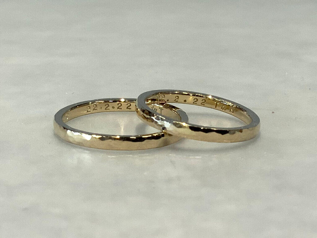 Handmade wedding band in slender champagne gold