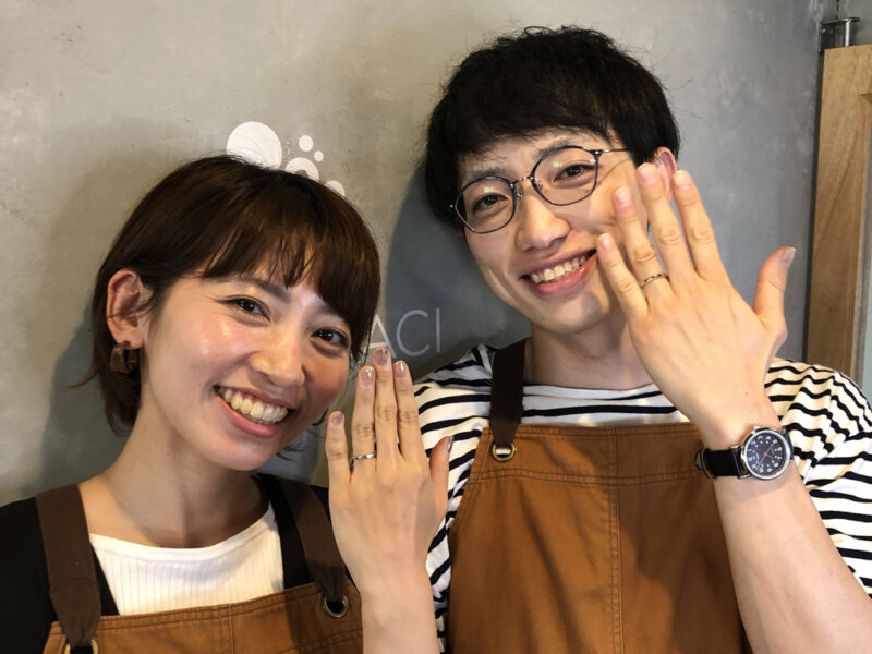 【お客様の声】シャンパンゴールドで作る槌目の手作り結婚指輪